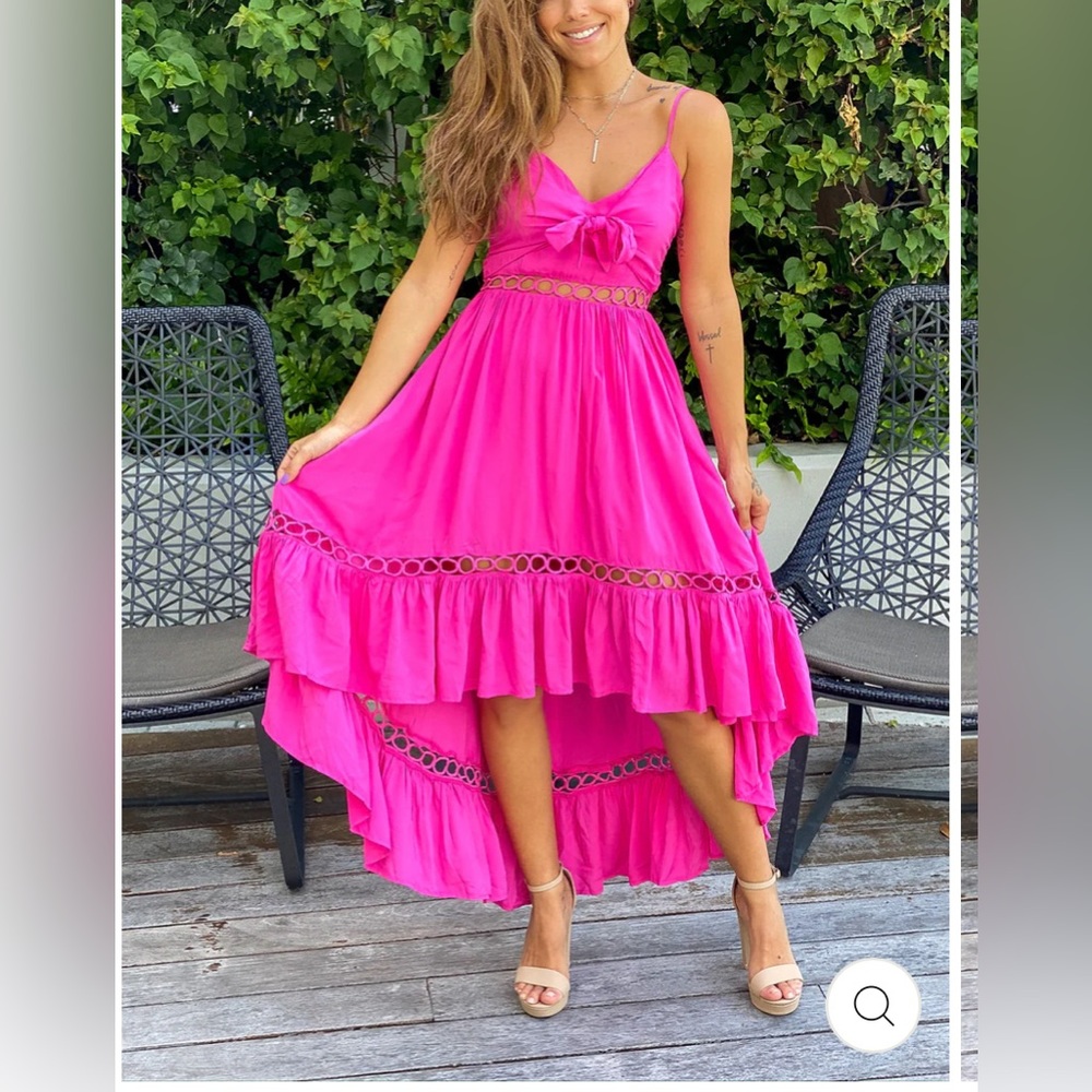 FUCHSIA HIGH LOW DRESS WITH TIE FRONT